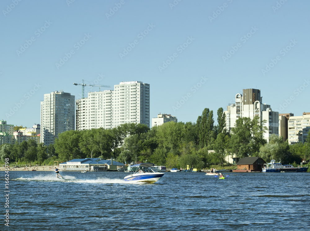 Fototapeta premium The man is water skiing