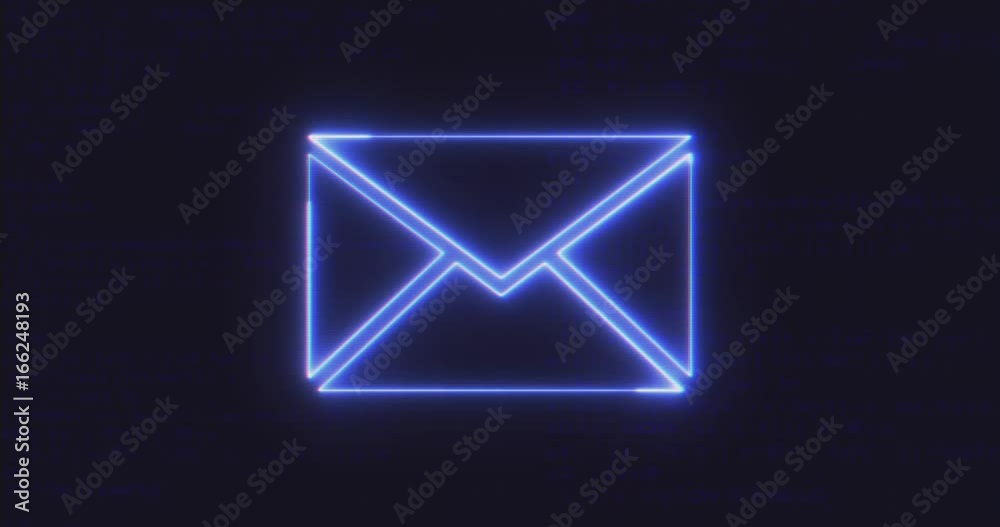 Animation Futuristic Interface E-Mail Icon on Computer code running Background Animation Futuristic Interface E-Mail Icon on Computer code running Background
