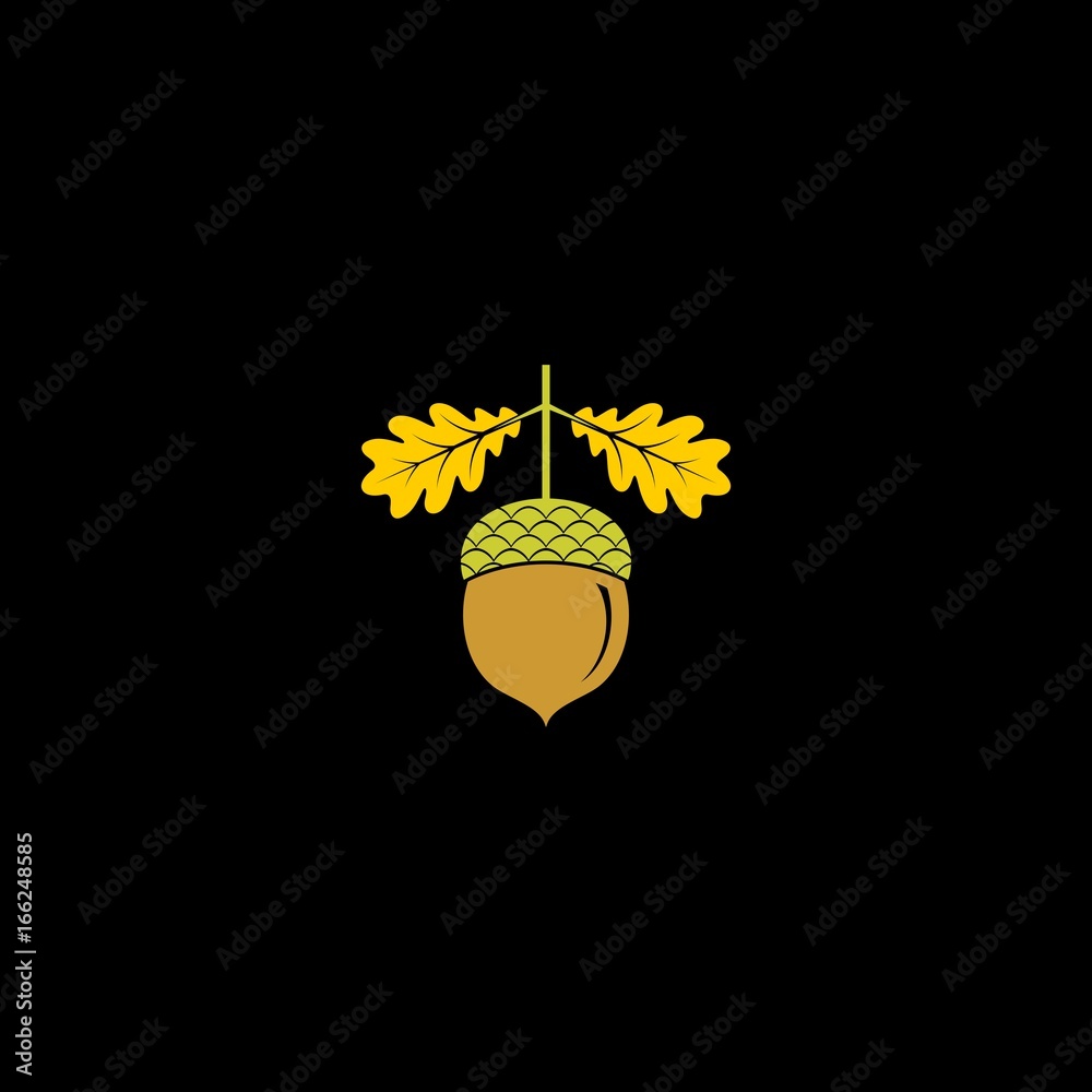 Acorn icon or logo in modern line style. Vector illustration on a black background.