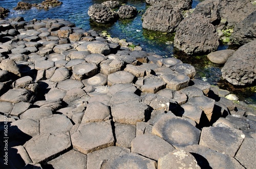 Close up of the interlocking basalt columns at the Giant's Causeway in County Antrim in Northern Ireland, UK