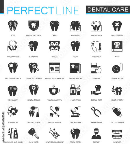Black classic dental web icons set.