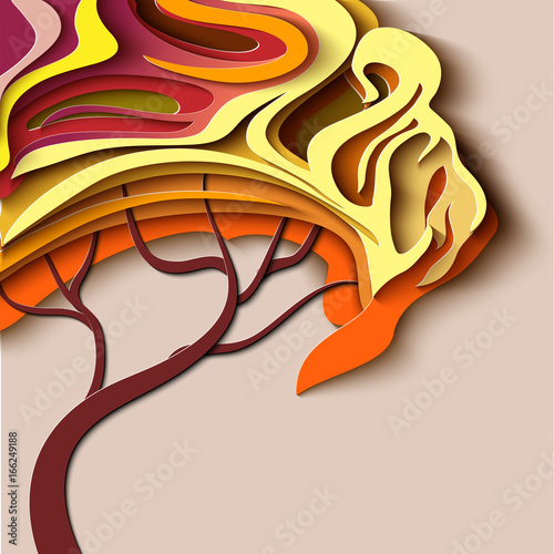 Autumn tree. Abstract paper cut design nature background.