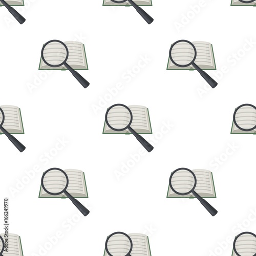 Seraching of information in the book icon in cartoon style isolated on white background. Library and bookstore symbol stock vector illustration.