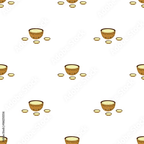 A plate with three cups and Mongolian ornaments.The national dish of the Mongols.Mongolia single icon in cartoon style vector symbol stock illustration.