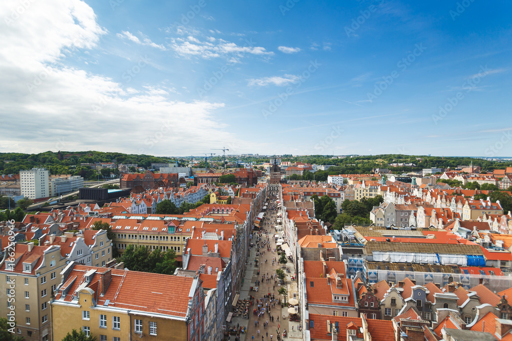 Obraz premium Pedestrian street of Gdansk, top view