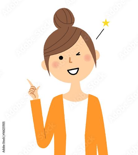 若い女性　ママ　指をさす