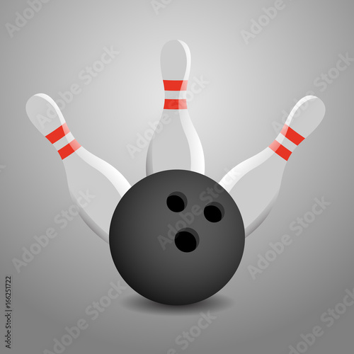 Valokuva Bowling Ball Hitting Three Pins Illustration - Strike!