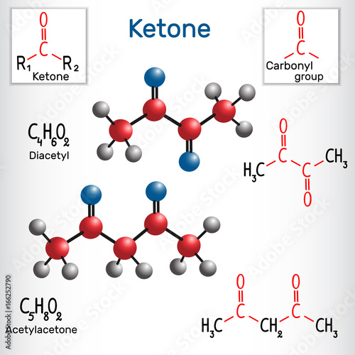Diacetyl and acetylacetone molecule - structural chemical formula and model