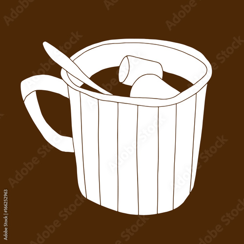Cup of cacao with marshmallows. Hot winter beverage. Christmas drink vector stylized illustration 