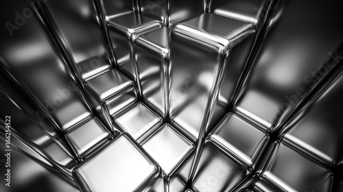 3d render of silver metal blocks