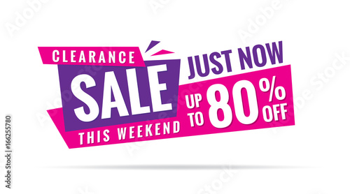 Vol. 3.2 Clearance Sale pink purple 80 percent heading design for banner or poster. Sale and Discounts Concept. Vector illustration.