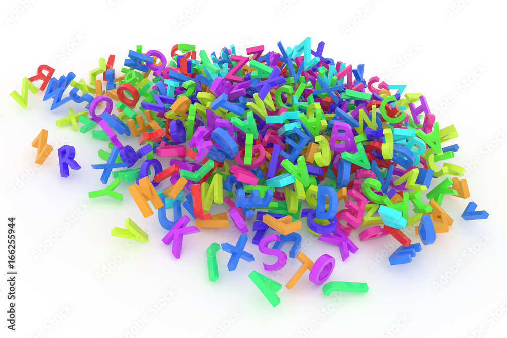 Stack of colorful alphabets letters from A to Z for education or learning conceptual, isolated on white background, 3D rendered image Stack of colorful alphabets letters from A to Z for education or learning conceptual, isolated on white background, 3D rendered image