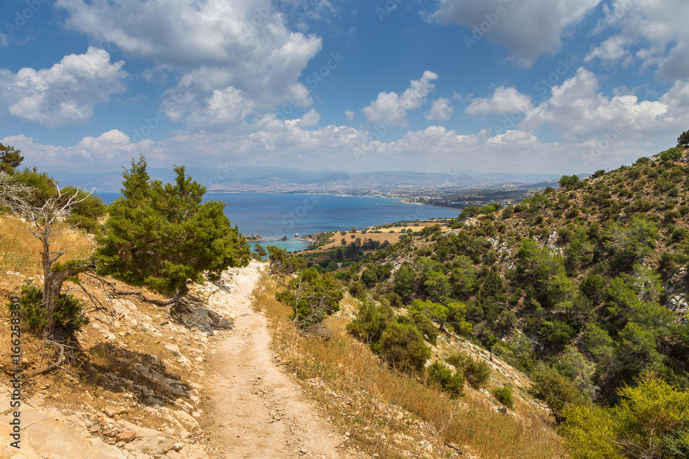 Naklejka premium Sea view from the peninsula of Akamos. The town Latsi in the background. Cyprus