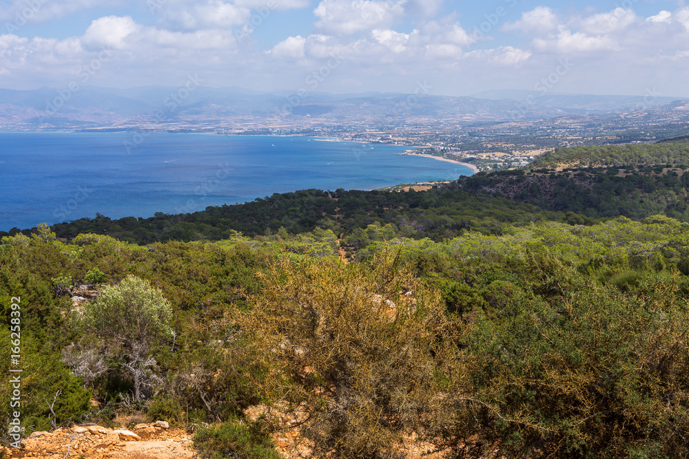 Sea view from the peninsula of Akamos. The town Latsi in the background. Cyprus