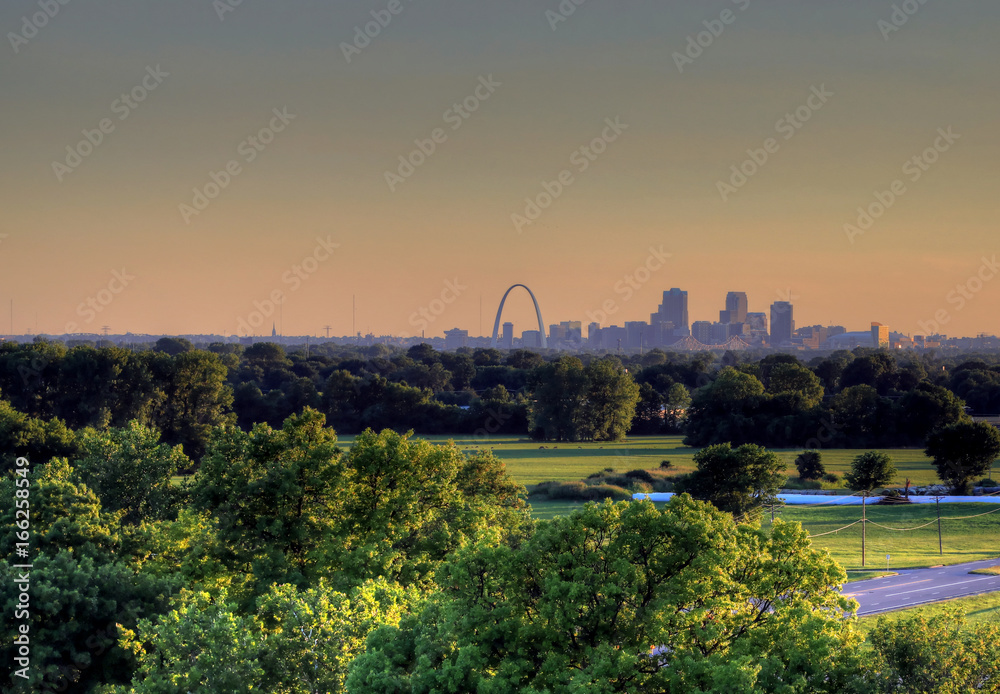 The Gateway Arch and St. Louis, Missouri Skyline from Cahokia Mounds.