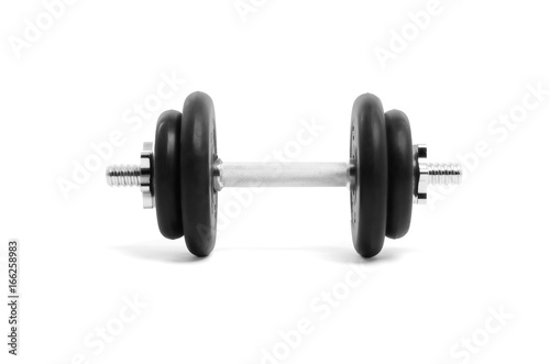 black gym dumbbell isolated on white