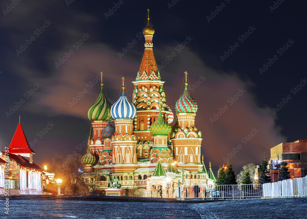 Winter view St. Basil's Cathedral in Moscow