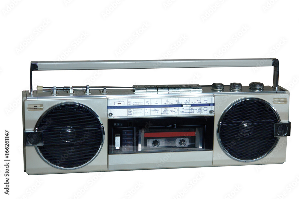 Retro tape recorder, Radio receiver on white isolated background