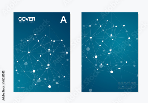 Brochure template design. Abstract connect polygonal network background with dots and lines
