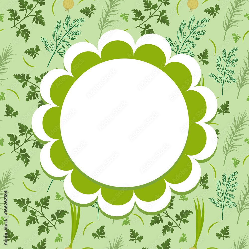 Herbs label, wrapper template for your design. Vegetables frame with space for text. Vector illustration Herbs label, wrapper template for your design. Vegetables frame with space for text. Vector illustration