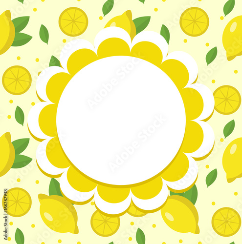 Lemon label, wrapper template for your design. Fruit frame with space for text. Vector illustration