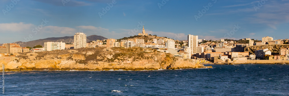 View of Marseille from the boat leaving the port