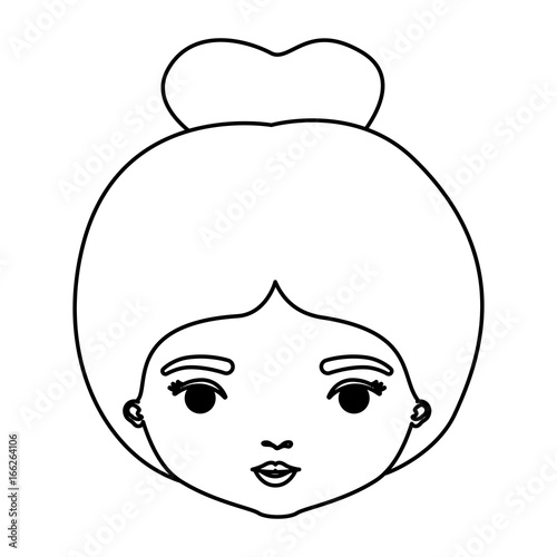 monochrome silhouette of caricature closeup front view face woman with collected bun hairstyle
