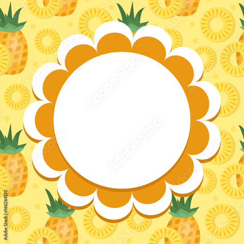 Pineapple label, wrapper template for your design. Fruit frame with space for text. Vector illustration