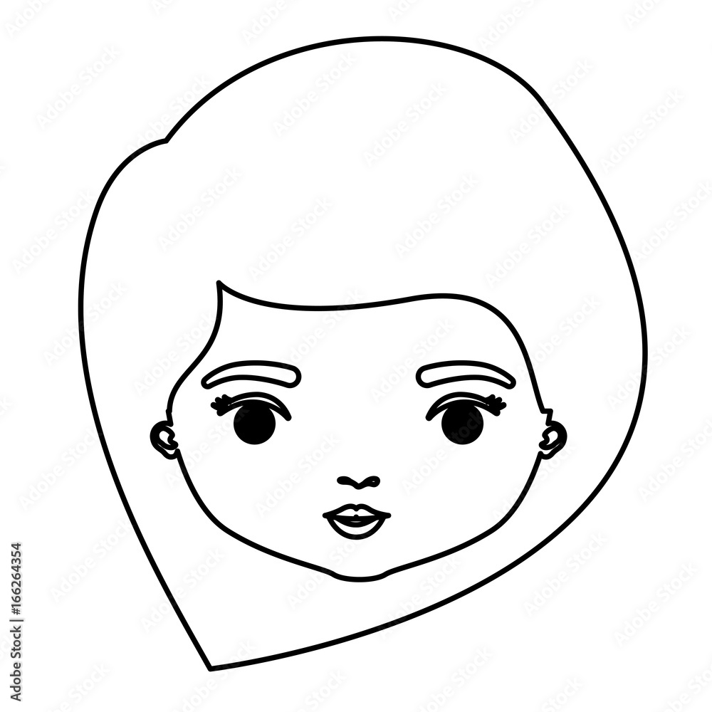 monochrome silhouette of caricature closeup front view face woman with straight medium hairstyle