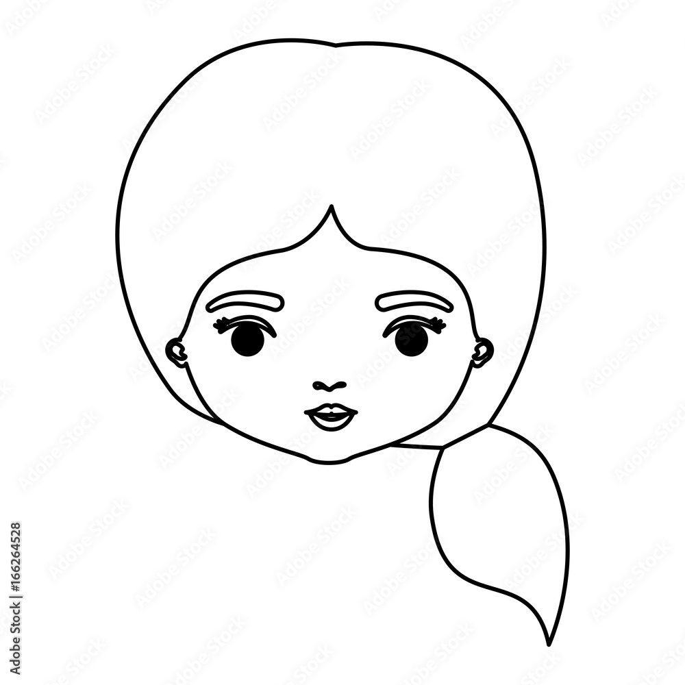 monochrome silhouette of caricature closeup front view face woman with side ponytail hairstyle monochrome silhouette of caricature closeup front view face woman with side ponytail hairstyle