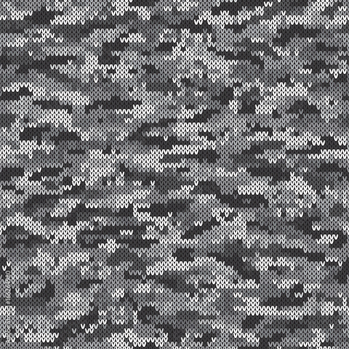Camouflage Style Knitted Pattern. Seamless Knitting Texture with Shades of Gray Colors