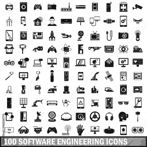 100 software engineering icons set, simple style 
