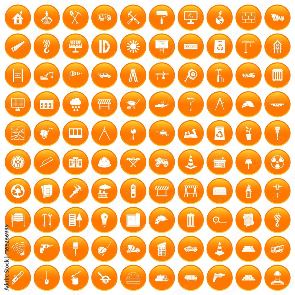 100 construction site icons set orange 100 construction site icons set orange