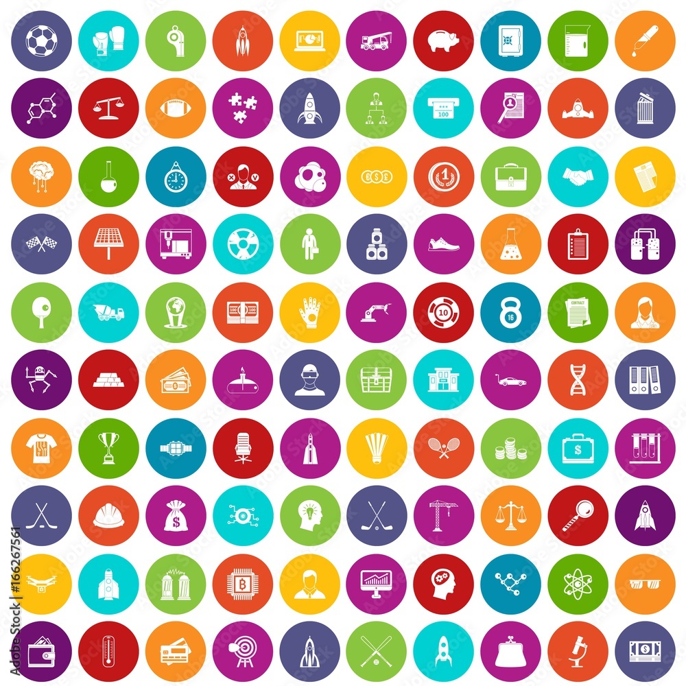 100 success icons set color
