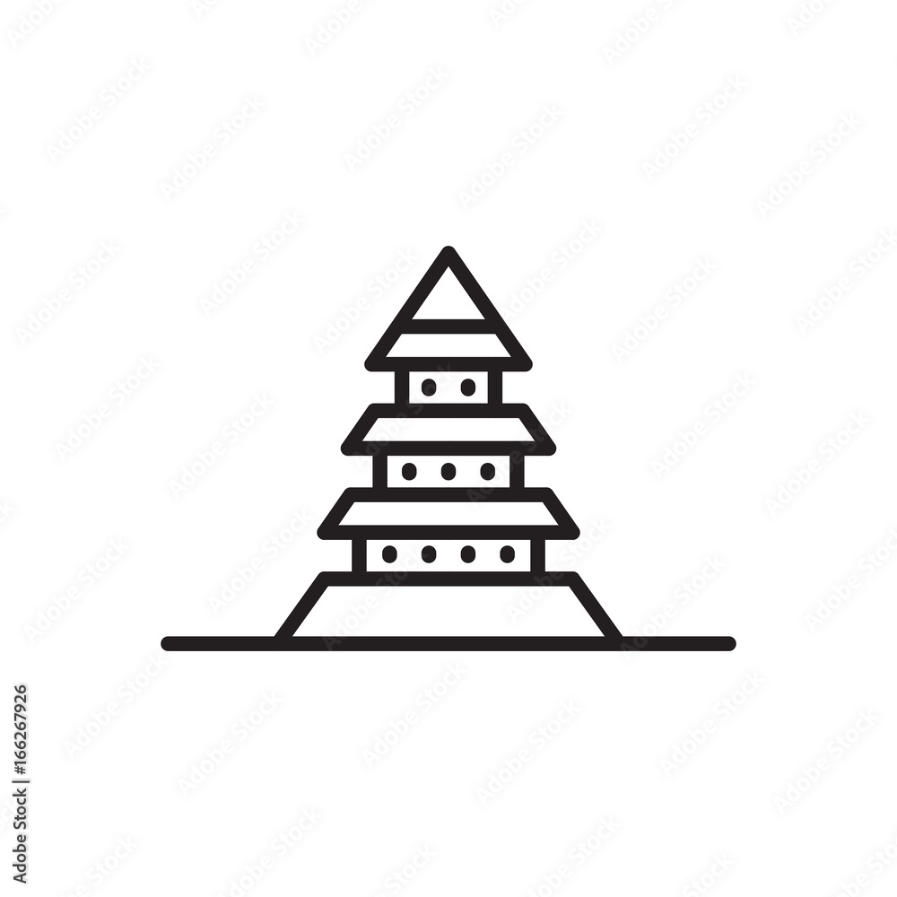 Vector icon Asian pagoda in linear style isolated on white background. Architectural the building is a symbol of Buddhist temple