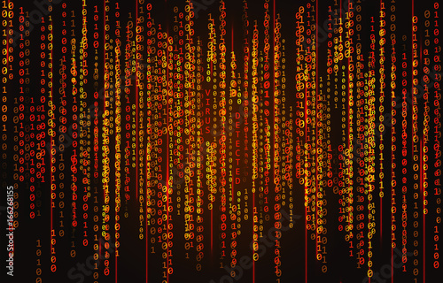 Binary code background with text Virus Detected