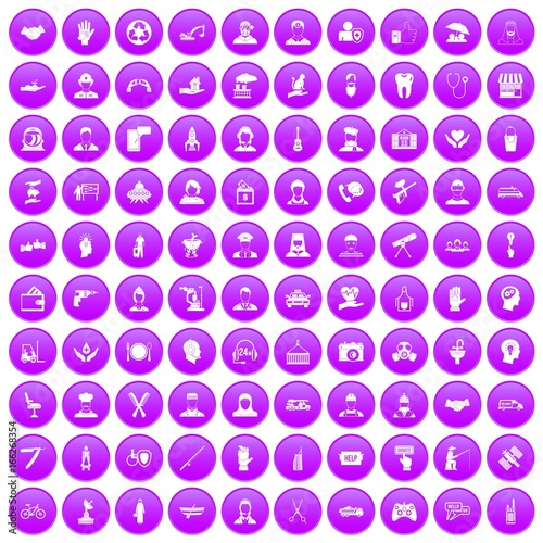 100 human resources icons set purple