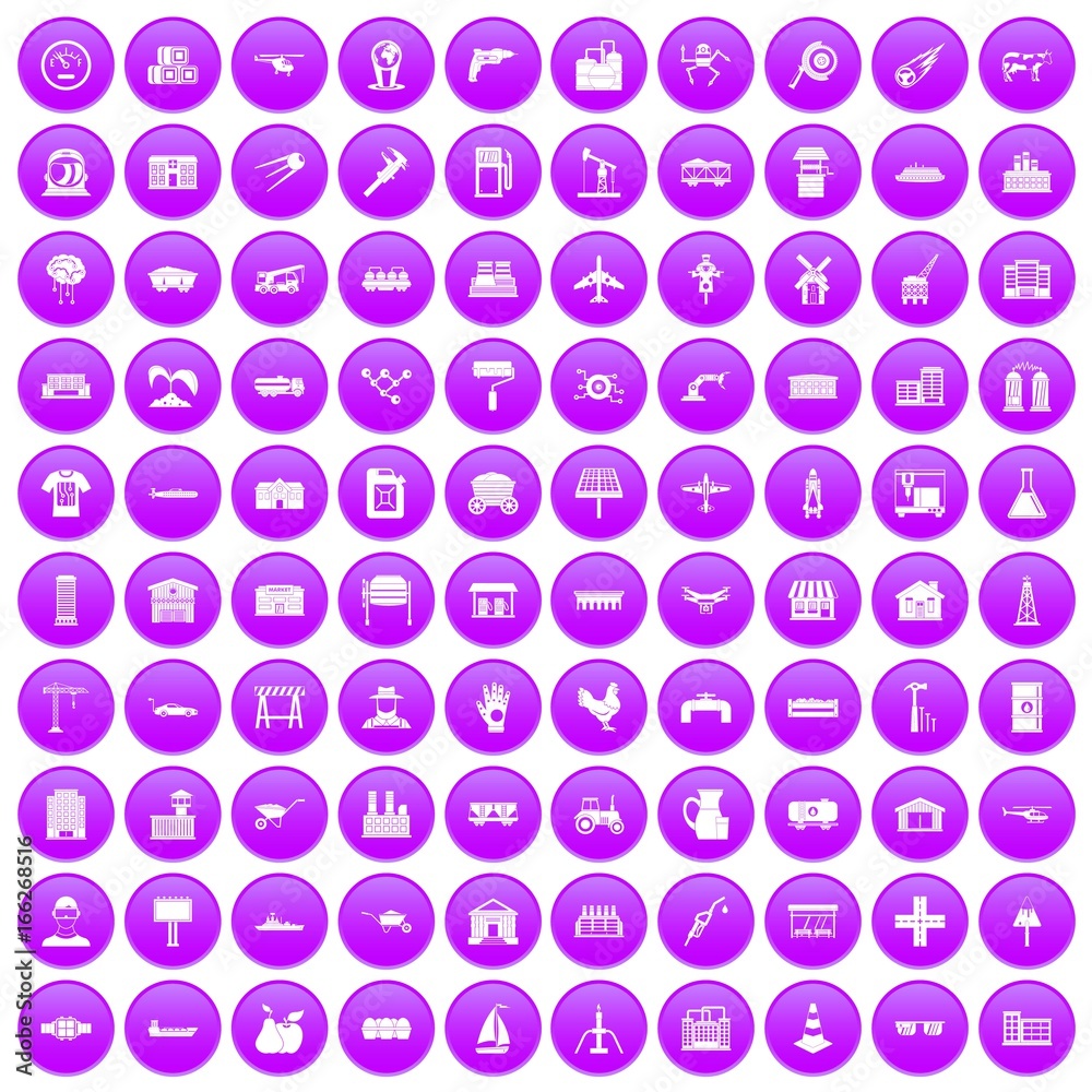100 industry icons set purple 100 industry icons set purple