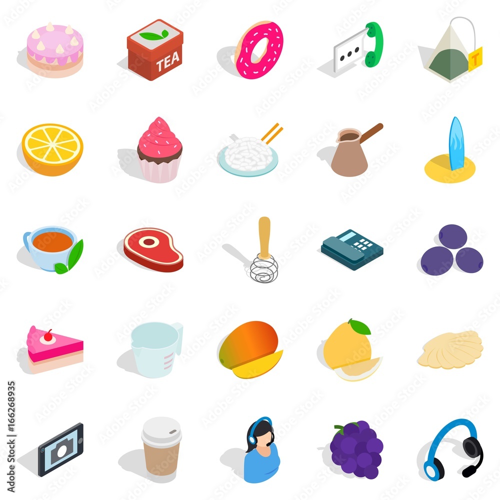 Coffee time icons set, isometric style