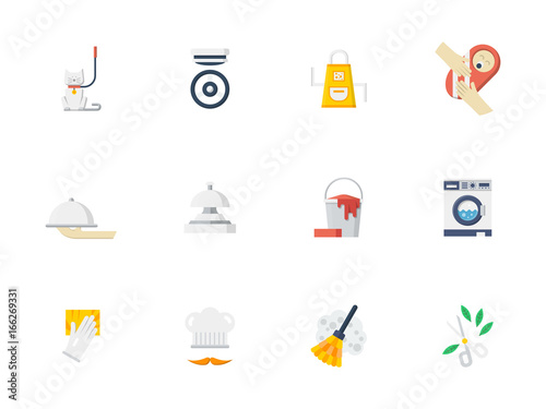Home staff services flat color vector icons set