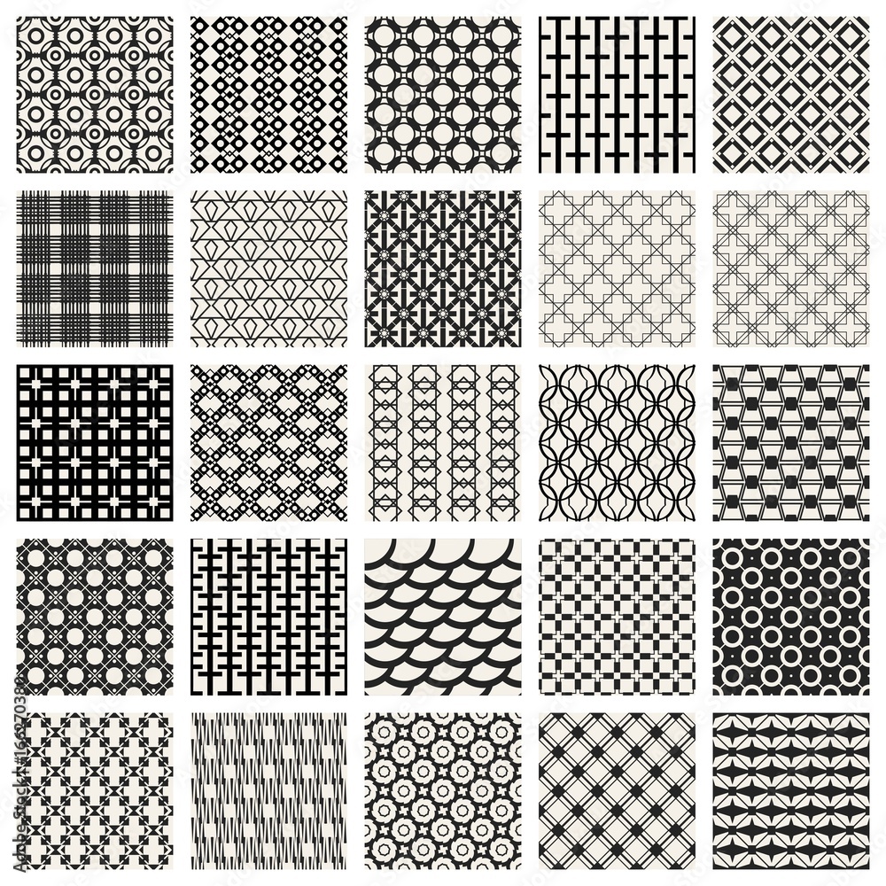 Abstract concept vector monochrome geometric pattern. Black and white minimal background. Creative illustration template. Seamless stylish texture. For wallpaper, surface, web design, textile, decor.