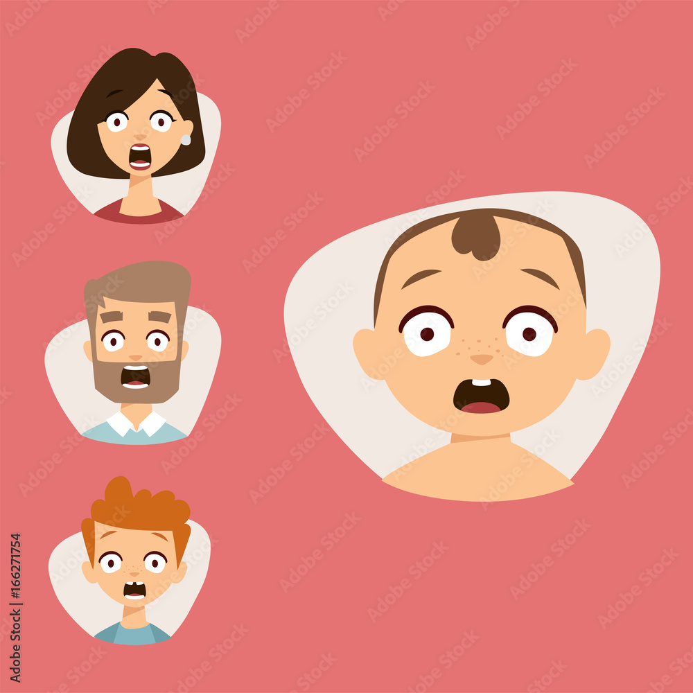 Vector set beautiful emoticons face of people fear shock surprise avatars characters illustration Vector set beautiful emoticons face of people fear shock surprise avatars characters illustration