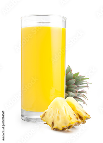 Beautiful fruit drink glass of pineapple juice and slices pineapple
