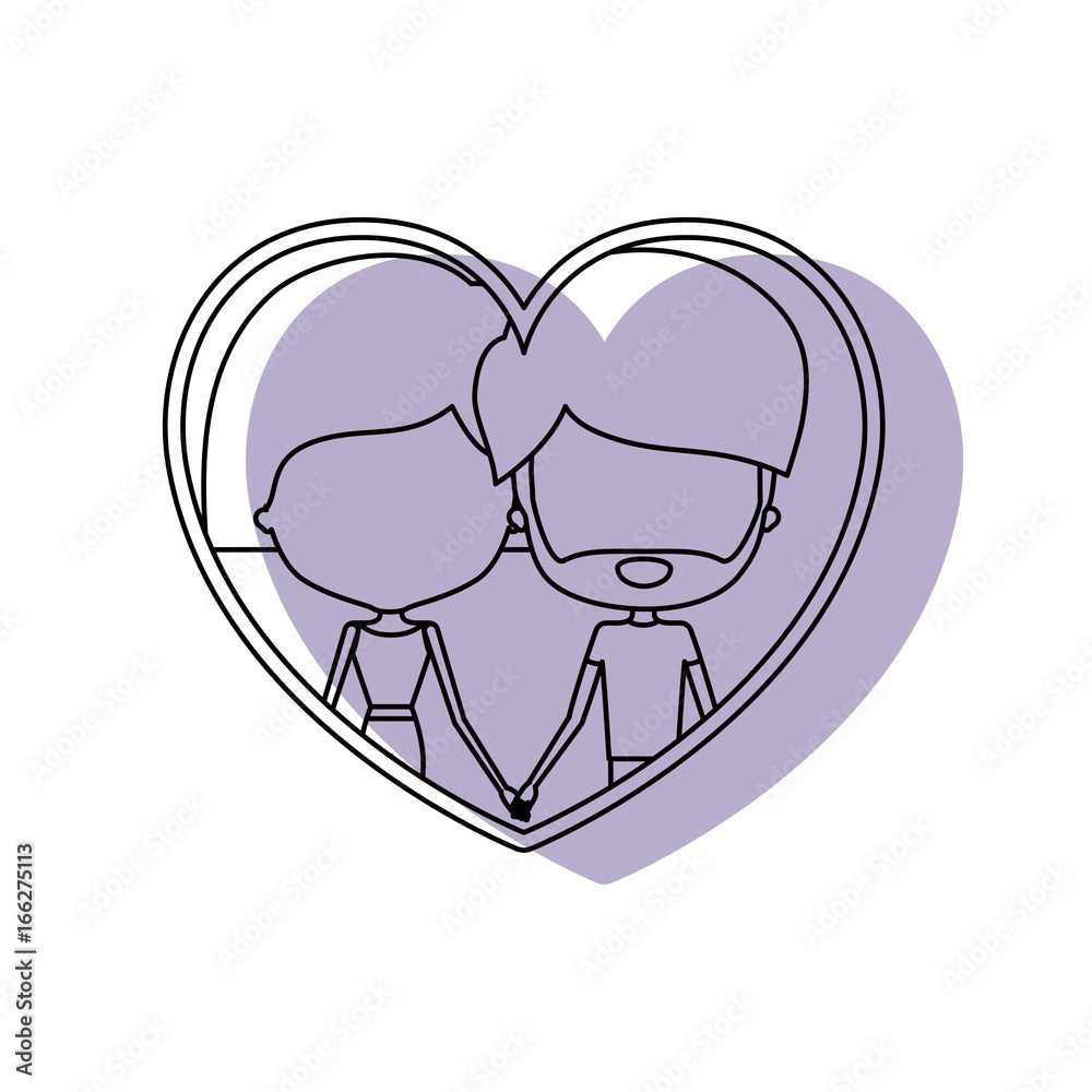 silhouette heart shape lilac shadow with contour faceless couple bearded man and woman straight short hairstyle inside holding hands silhouette heart shape lilac shadow with contour faceless couple bearded man and woman straight short hairstyle inside holding hands