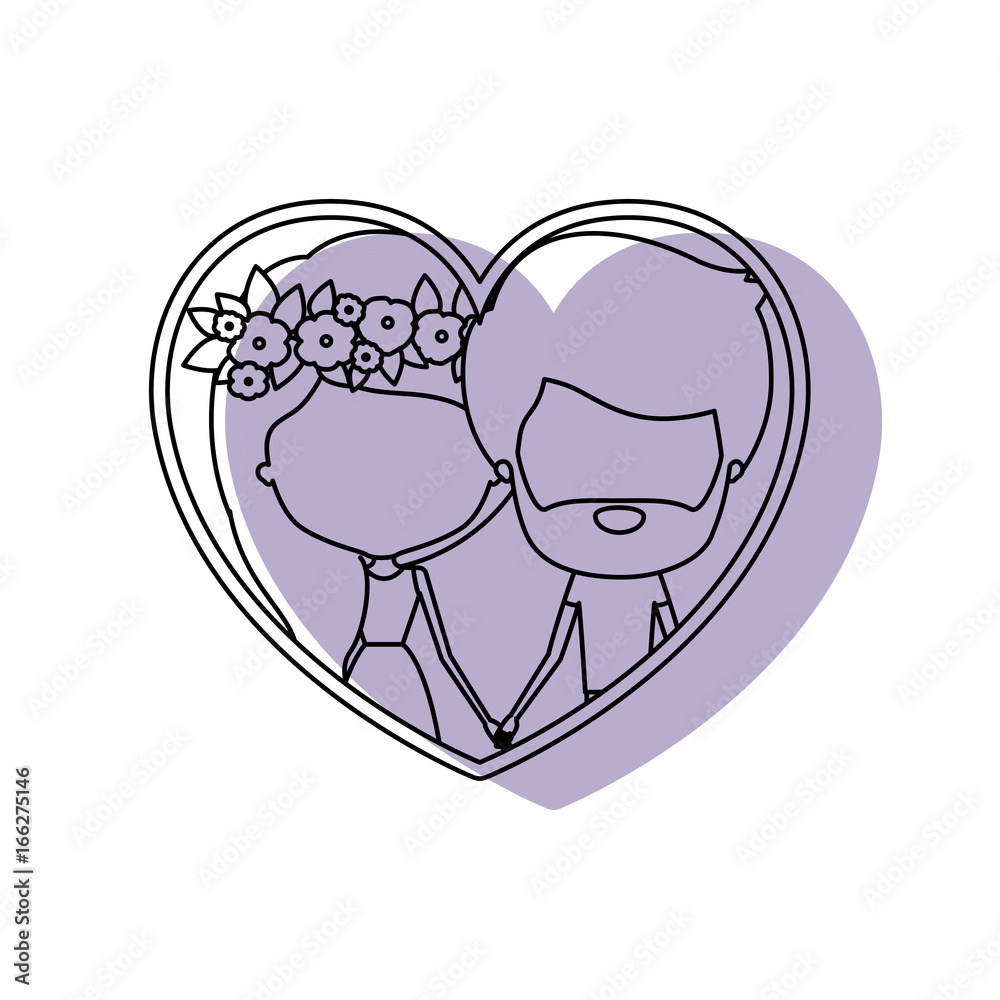silhouette heart shape lilac shadow with contour faceless couple man and woman with flower crown in hair inside holding hands silhouette heart shape lilac shadow with contour faceless couple man and woman with flower crown in hair inside holding hands