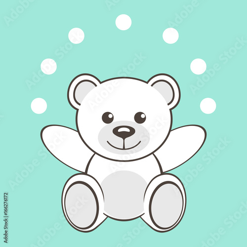 Toy polar white bear with snowballs