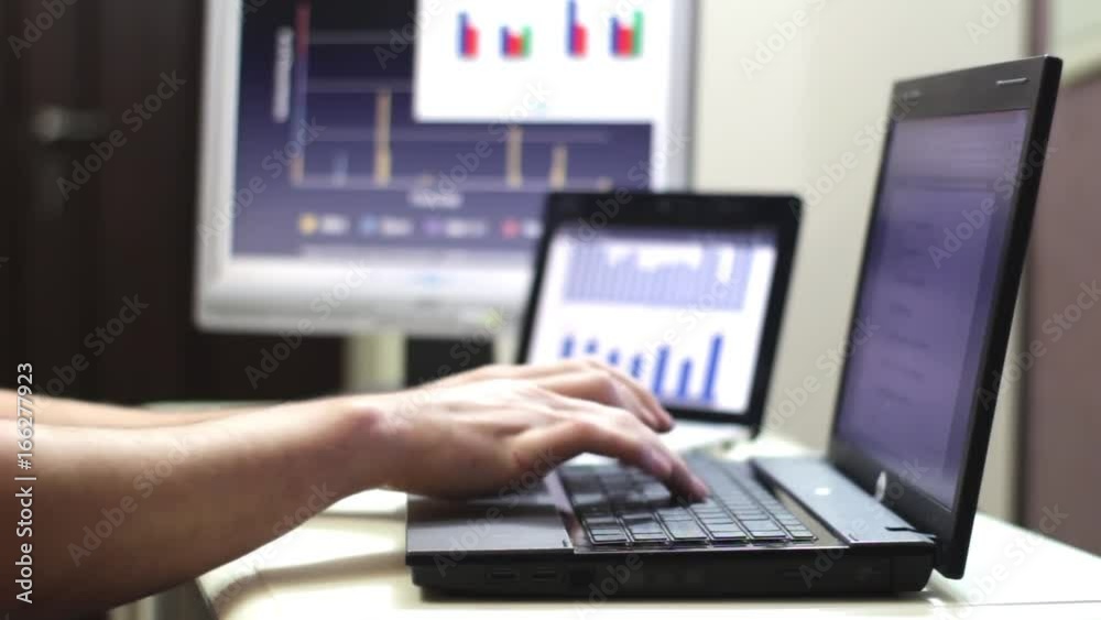 Businesswomans Working with the Charts and laptop in Office Businesswomans Working with the Charts and laptop in Office