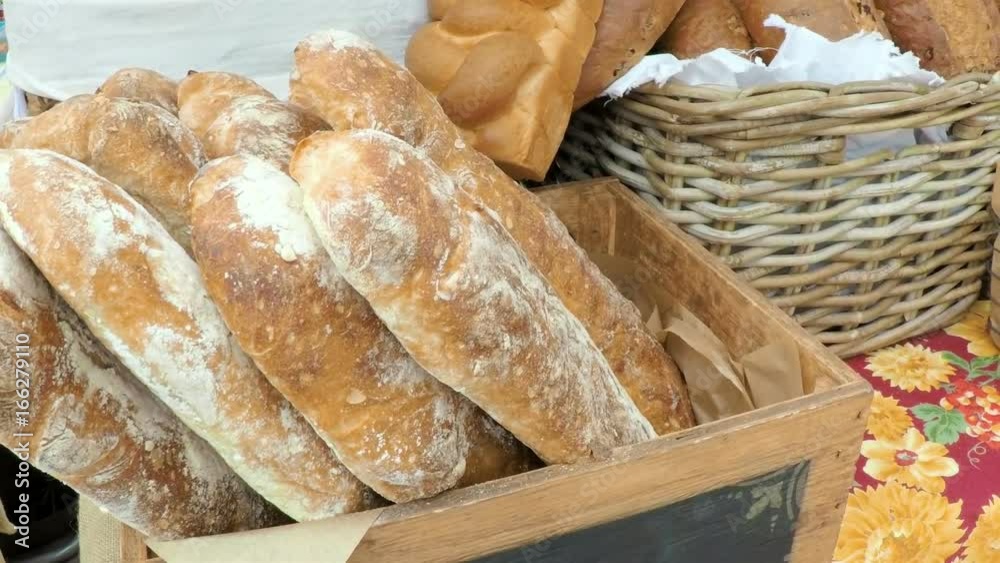 Video Stock Slow motion. POV point of view Bakery stand with fresh