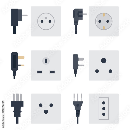 Electric outlet vector illustration energy socket electrical outlets plugs european appliance interior icon.