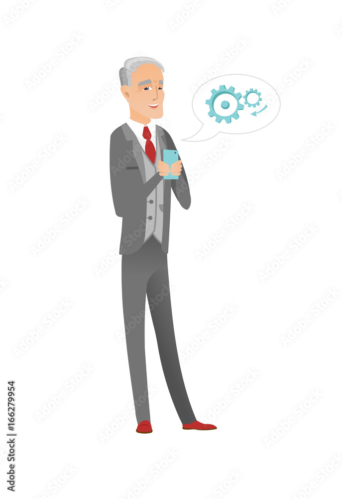 Caucasian businessman holding a mobile phone.